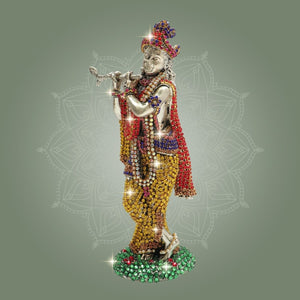 Lord Krishna Brass Idol 6" Jewellery Stone Work - Decorative Home Decor - Luxeartisanship