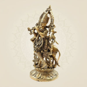 Brass Idol Murari Krishna with Cow
