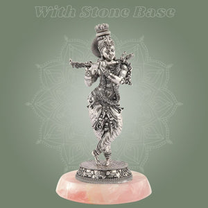 Lord Krishna Idol – 7.5" Silver Finish Handcrafted Pure Brass Statue - Luxeartisanship