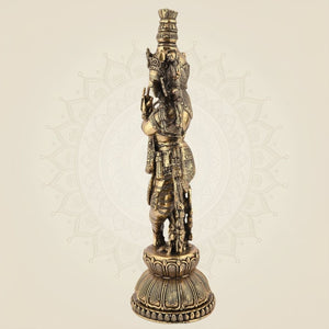 Lord Krishna Playing Flute Idol - 10.75 Pure Brass Handcrafted Lightweight Statue - Luxeartisanship