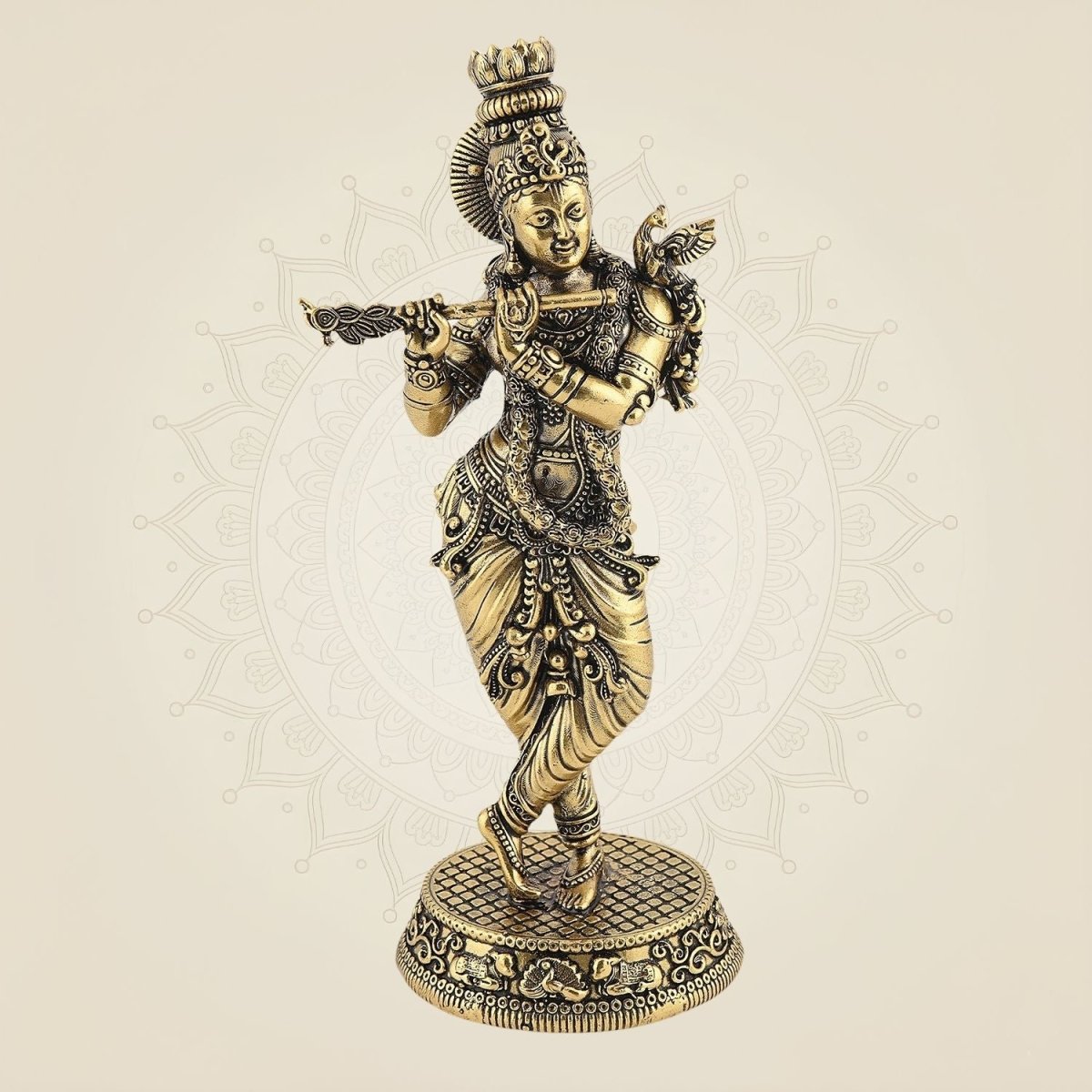 Pure Brass Lord Krishna with Peacock Idol