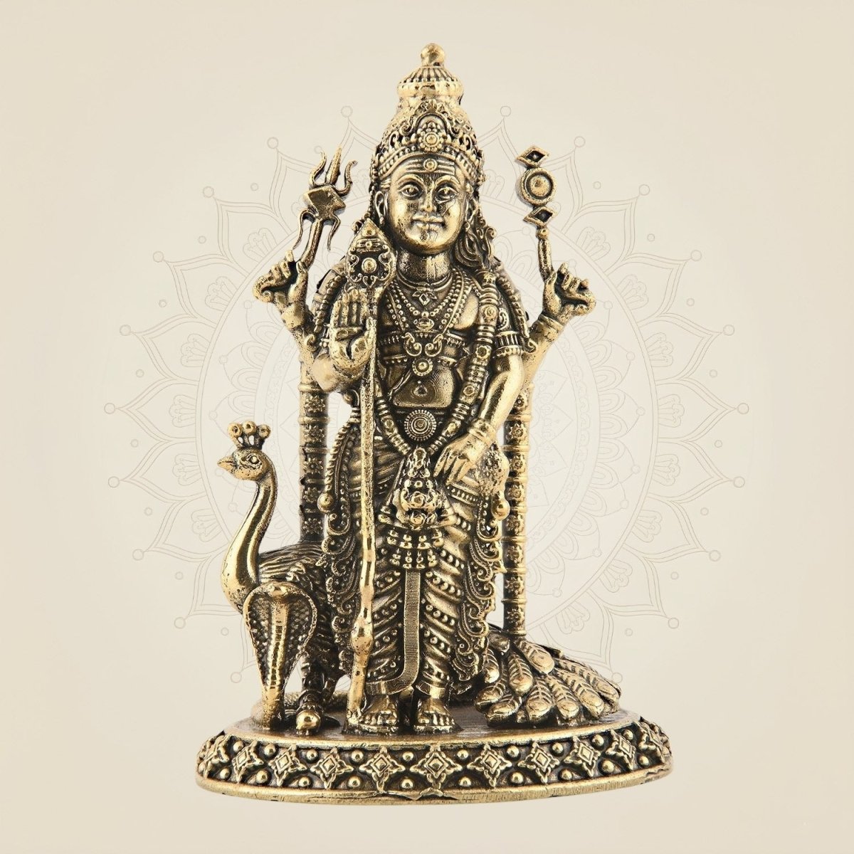 Lord Murugan Brass Idol with Peacock