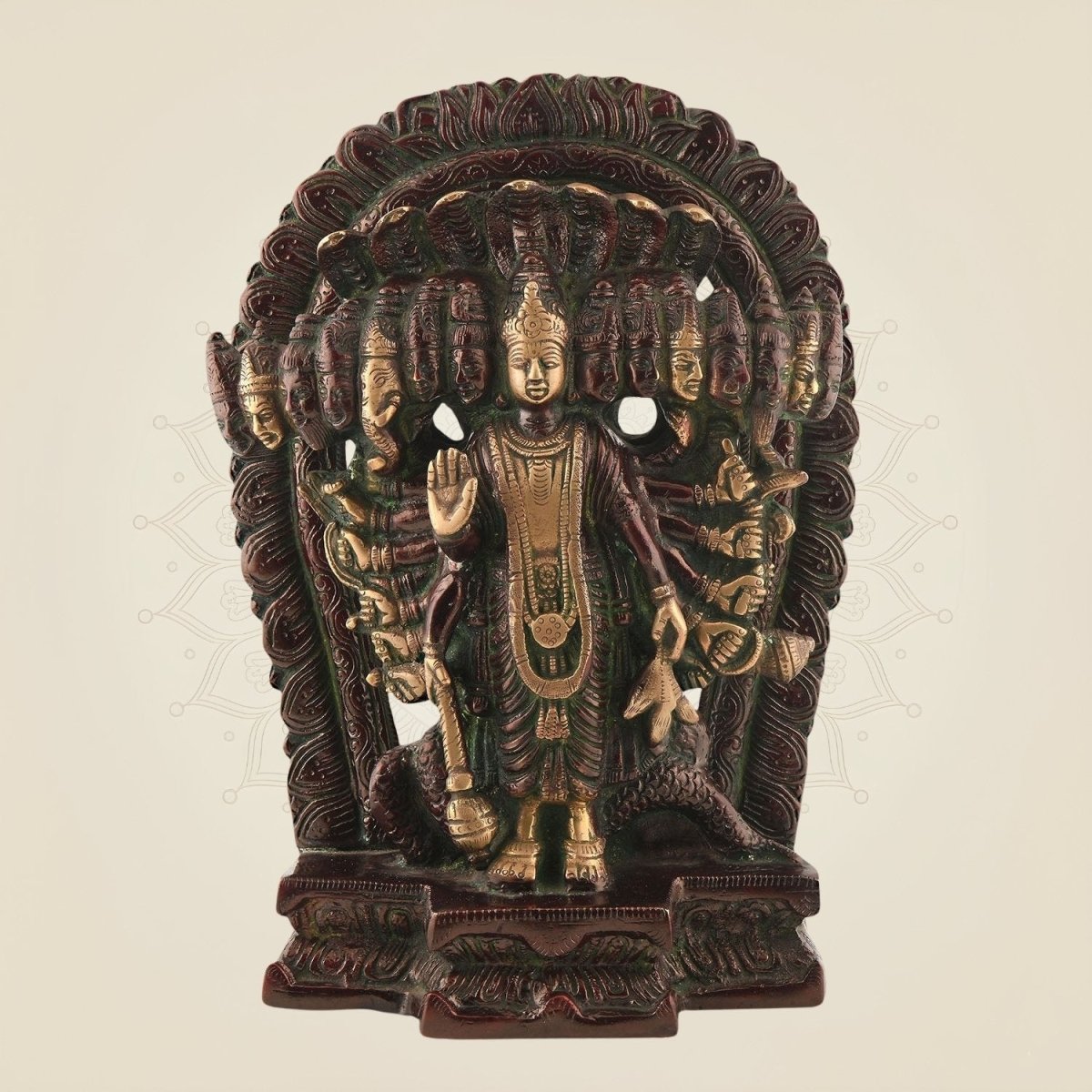 Lord Narayan Brass Idol – 11" Handcrafted Vishnu Statue for Peace & Devotion - Luxeartisanship