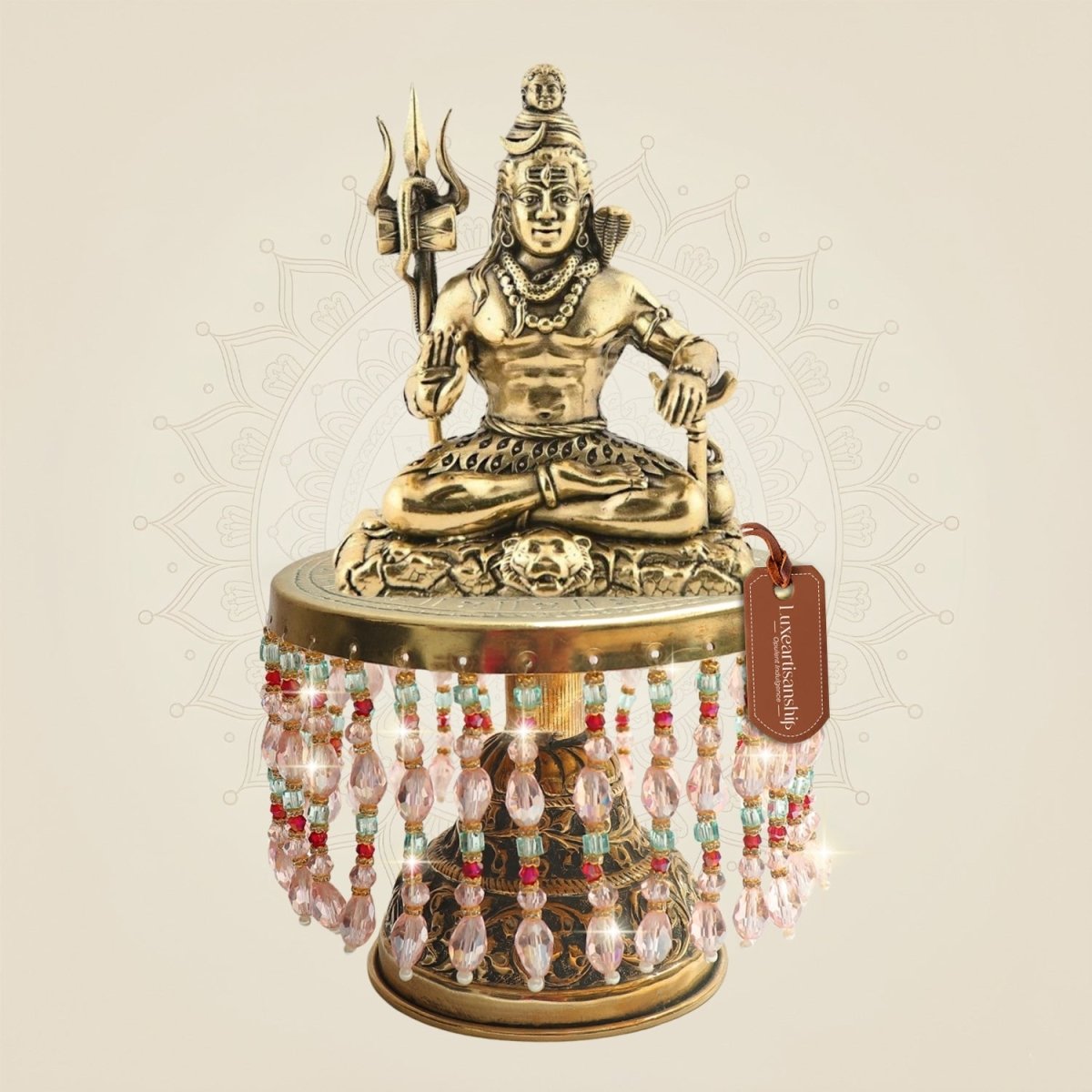Lord Shiva Brass Idol on Chowki for Puja, Vastu and Inner Peace 8.5" - Luxeartisanship