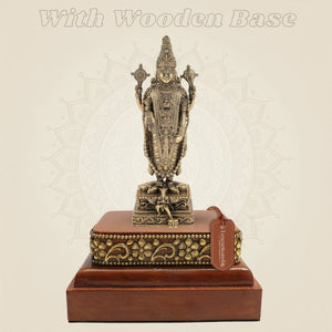 Lord Venkateswara Tirupati Balaji Idol (7.75″) with Square Wood Platform - Luxeartisanship