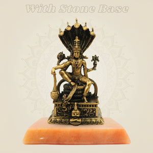Bronze Statue of Lord Vishnu on throne on stone base
