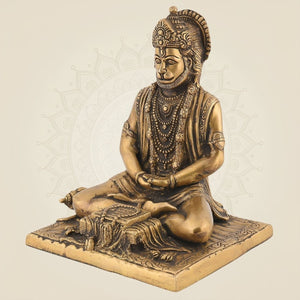 handmade brass Hanuman in meditative posture