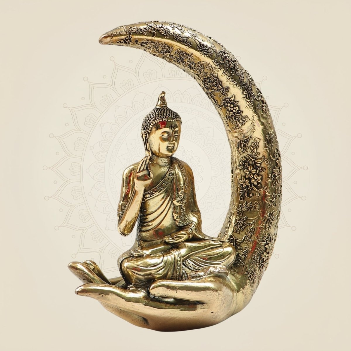 Meditating Moon Buddha Brass Statue 6.25" for Home & Office Decor - Luxeartisanship