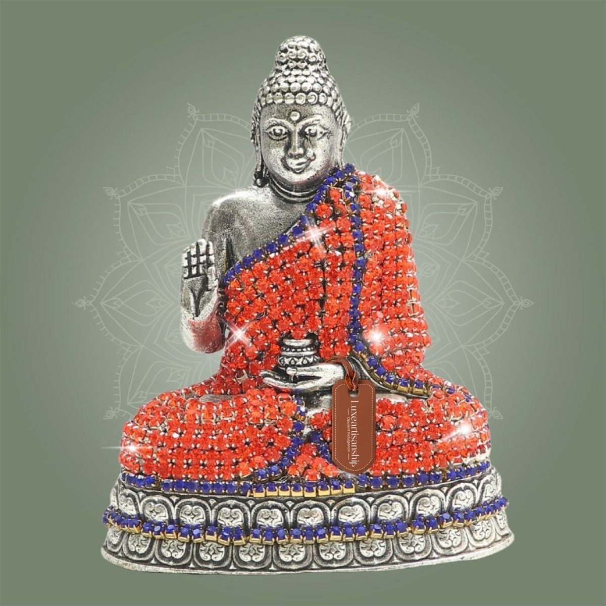 Brass Buddha Idol with Radiant Stone