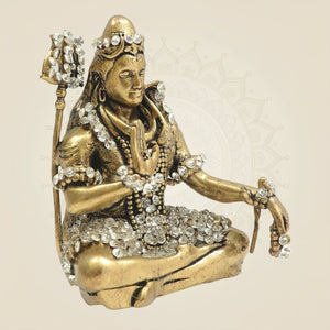 Meditative Brass Shiva Idol Enhanced with Fine Jewellery Stone 3" - Luxeartisanship