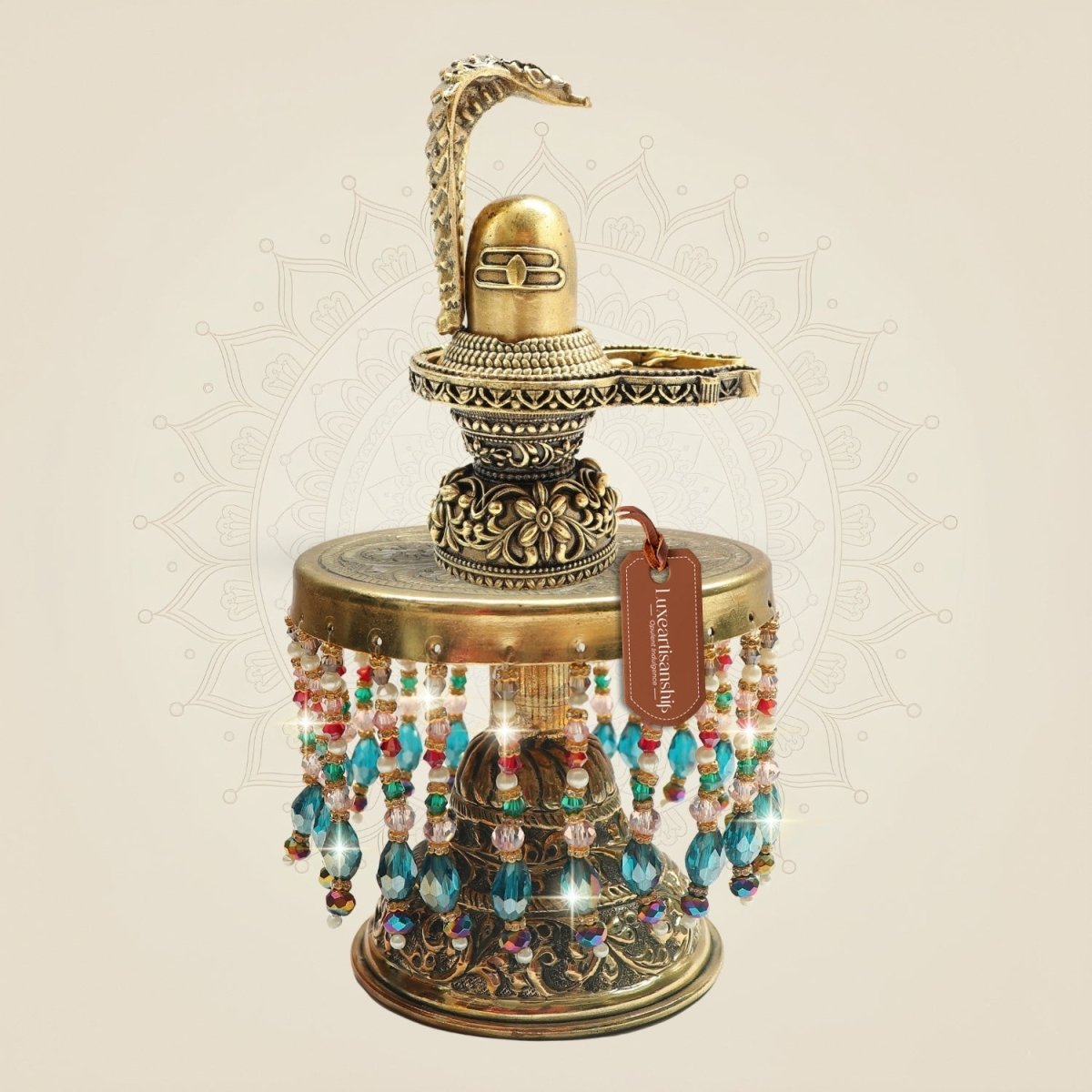 Naag Covered Shivling Brass Idol on Chowki 7.75" for Spiritual Decor - Luxeartisanship