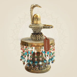 Naag Covered Shivling Brass Idol on Chowki 7.75" for Spiritual Decor - Luxeartisanship