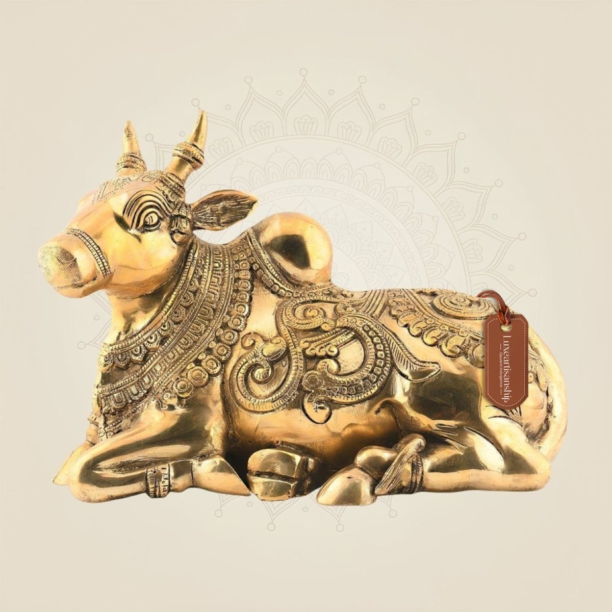 Nandi Brass Idol – 9.5" Superfine Pure Brass Statue with Engraved Detail - Luxeartisanship