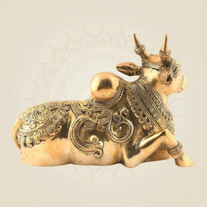 Nandi Brass Idol – 9.5" Superfine Pure Brass Statue with Engraved Detail - Luxeartisanship