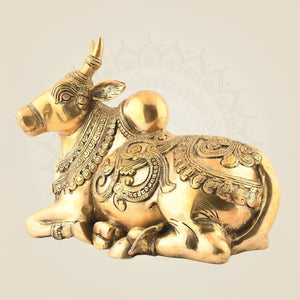 Nandi Brass Idol – 9.5" Superfine Pure Brass Statue with Engraved Detail - Luxeartisanship