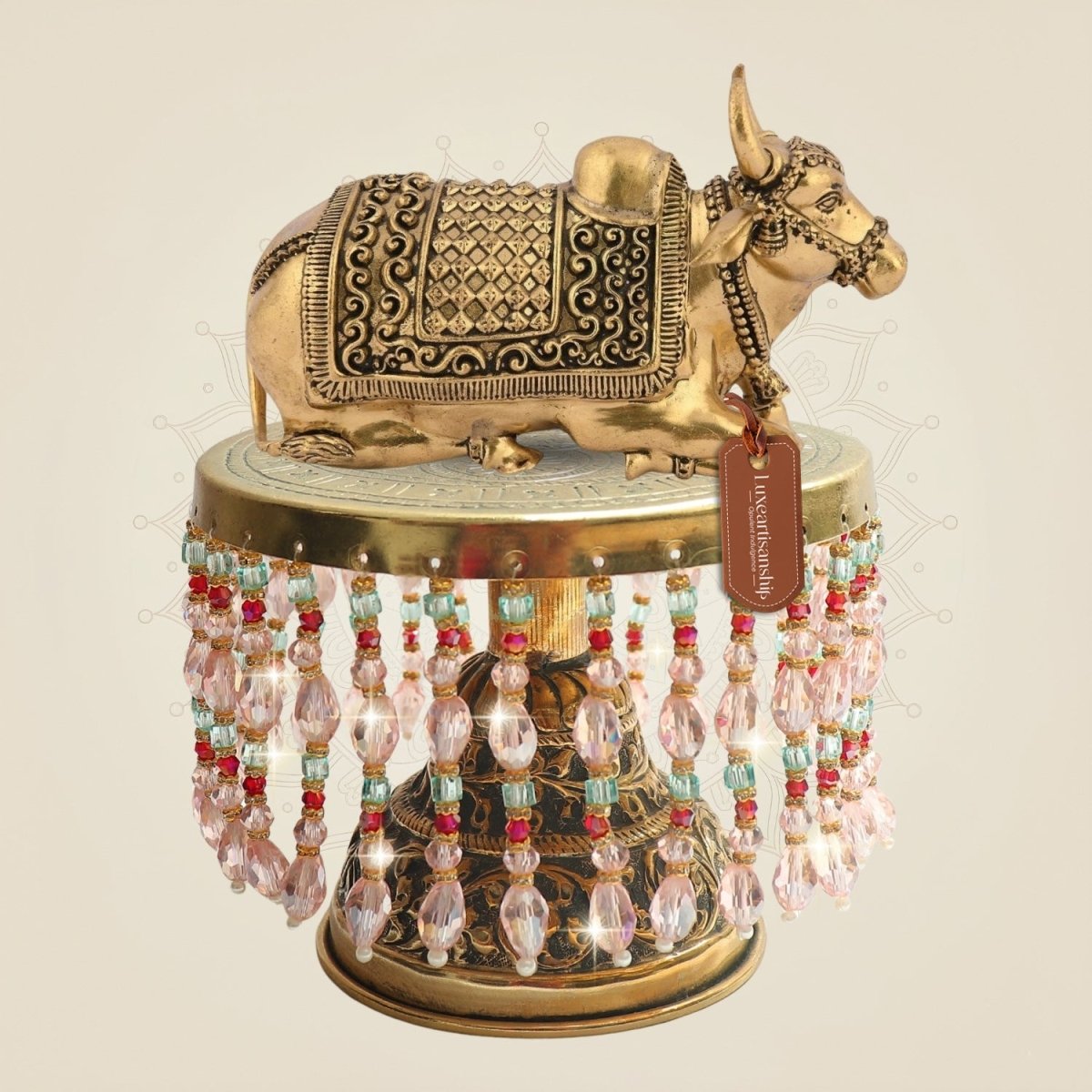 Nandi Brass Murti on Chowki for Faith Energy and Spiritual - Luxeartisanship