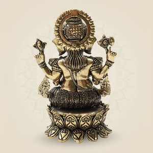 Ornate Brass Ganesha Idol 4"– Seated Ganpati Statue with Detailed Lotus Base - Luxeartisanship