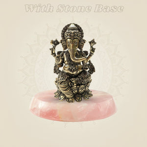 Ornate Brass Ganesha Idol 4"β Seated Ganpati Statue with Detailed Lotus Base - Luxeartisanship