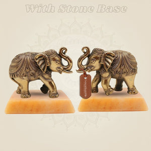 Pair of 4" Brass Elephants – Lucky Trunk - Up Figurines on gemstone base