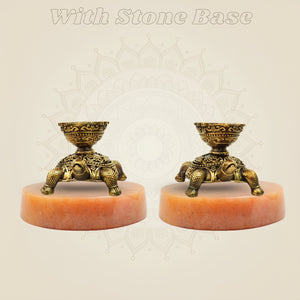 Pair of Brass Turtle Diyas 2.5" on gemstone base