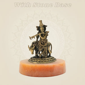 Panchaloha Krishna Playing Flute with Cow Bronze Idol