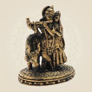 Panchaloha Radha Krishna with Cow Bronze Idol – Fine Handcrafted Detailing - Luxeartisanship