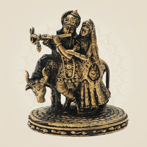 Panchaloha Radha Krishna with Cow Bronze Idol – Fine Handcrafted Detailing - Luxeartisanship