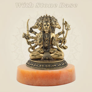 Colored Brass Panchmukhi Hanuman Idol with Stone Base