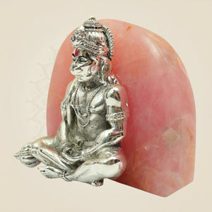 Premium 999 Silver Plated Hanuman ji Idol with Stone Base for Home Temple & Gifting - Luxeartisanship