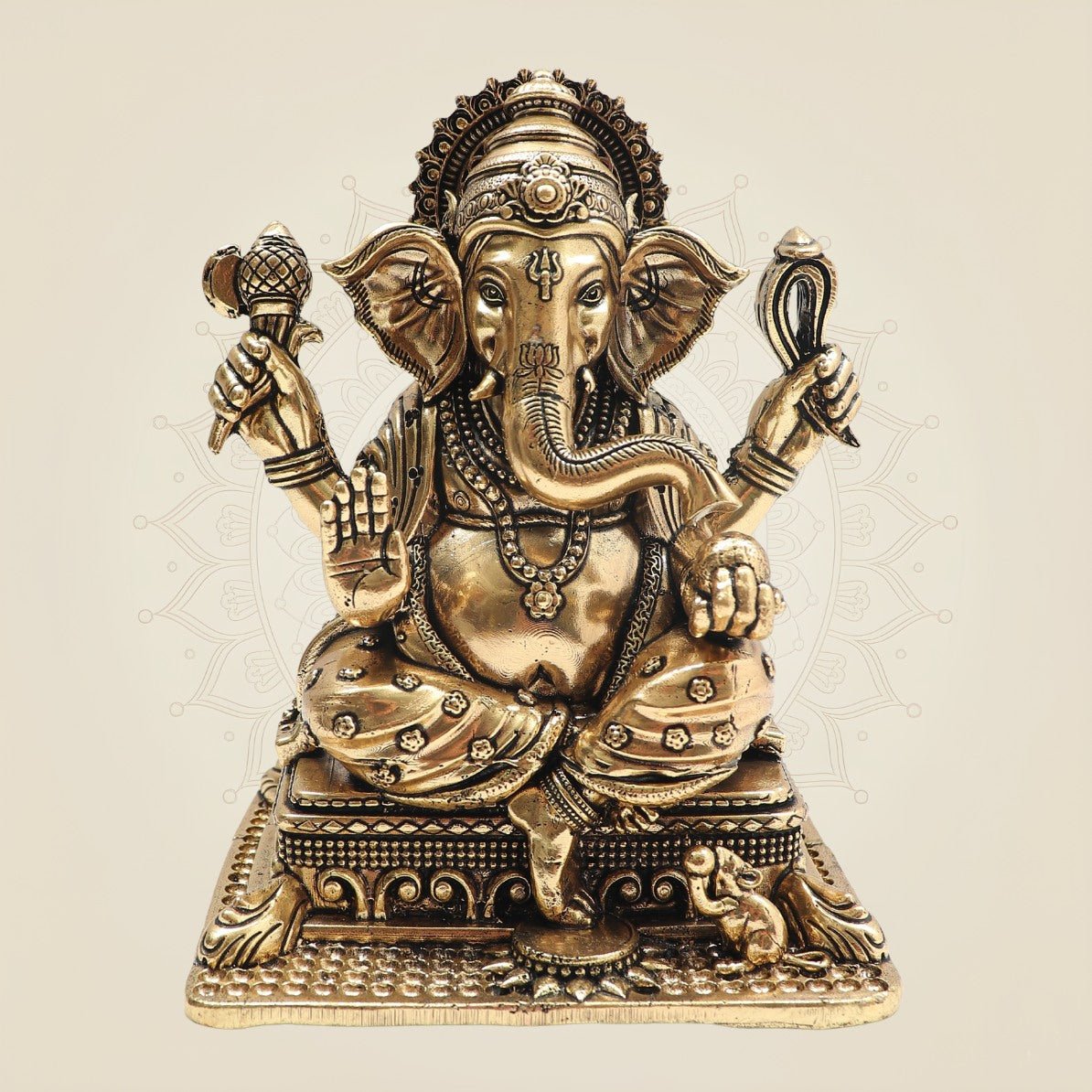 Premium Brass Ganesha on Singhasan Idol 6" with Royal Seating - Luxeartisanship
