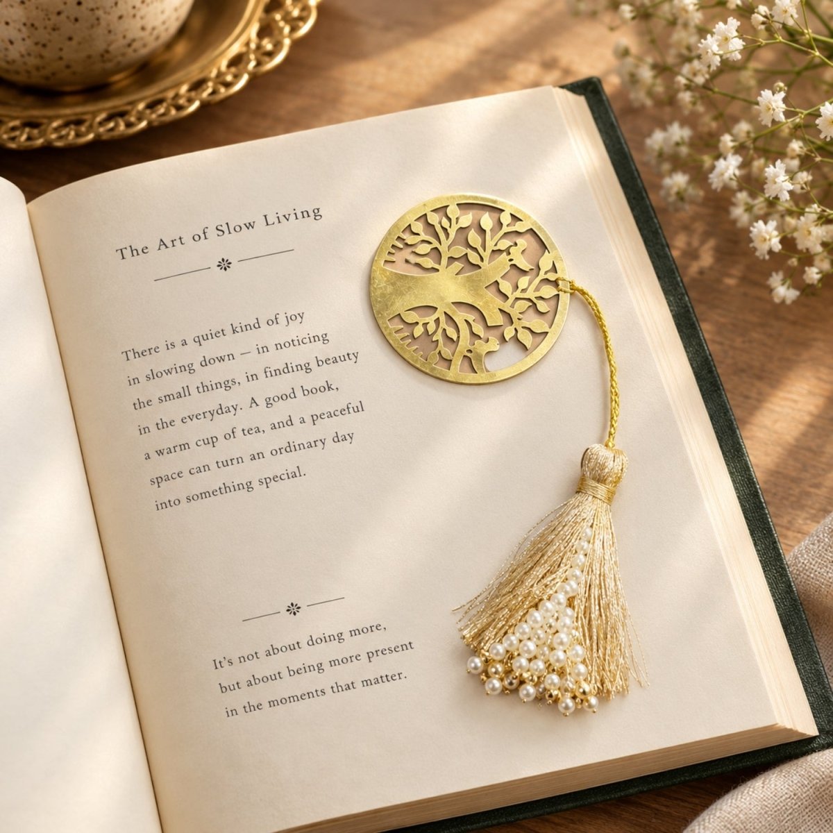 Premium Brass Kalpavriksha Bookmark with Tree Motif Elegant Keepsake for Readers - Luxeartisanship