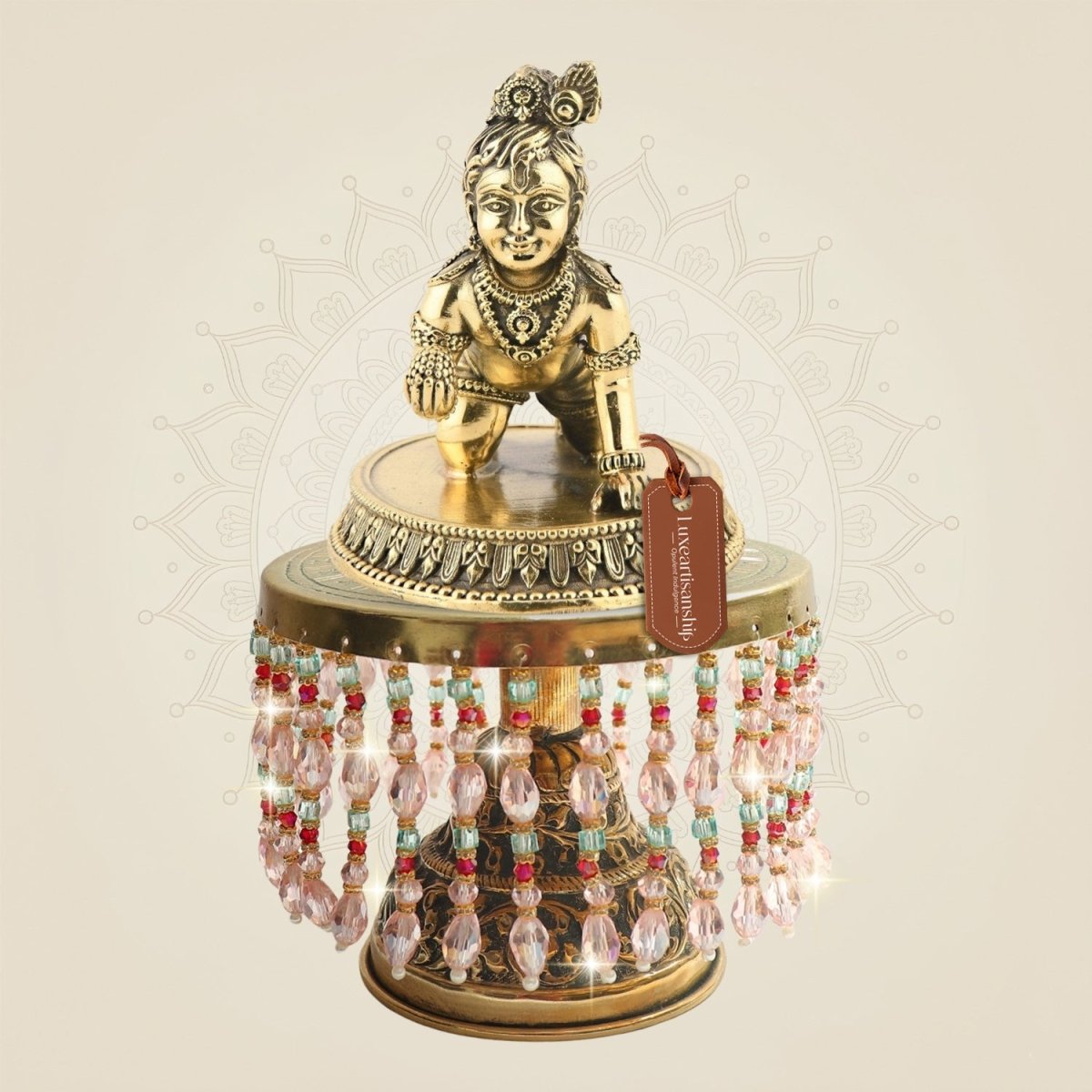 Premium Brass Laddu Gopal Murti on Chowki 7"– Krishna Bal Form - Luxeartisanship