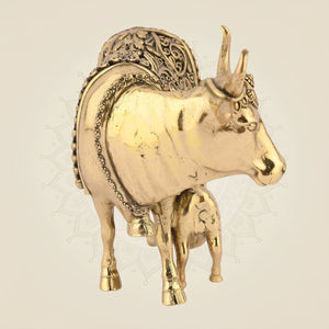 Pure Brass Kamdhenu Cow Idol & Calf 3.25" – Lightweight, Handcrafted Artisan - Luxeartisanship