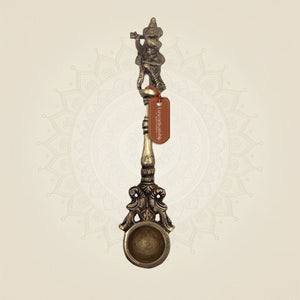 Pure Brass Krishna Hawan Spoon – 9.5"