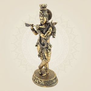 Brass Krishna Statue with Flute 5"– Handcrafted Superfine Decor Murti - Luxeartisanship