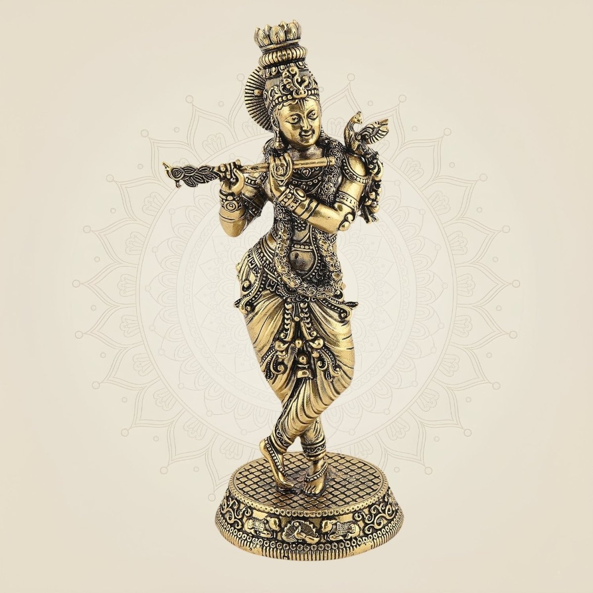 Brass Krishna Idol with Flute - LuxeArtisanship