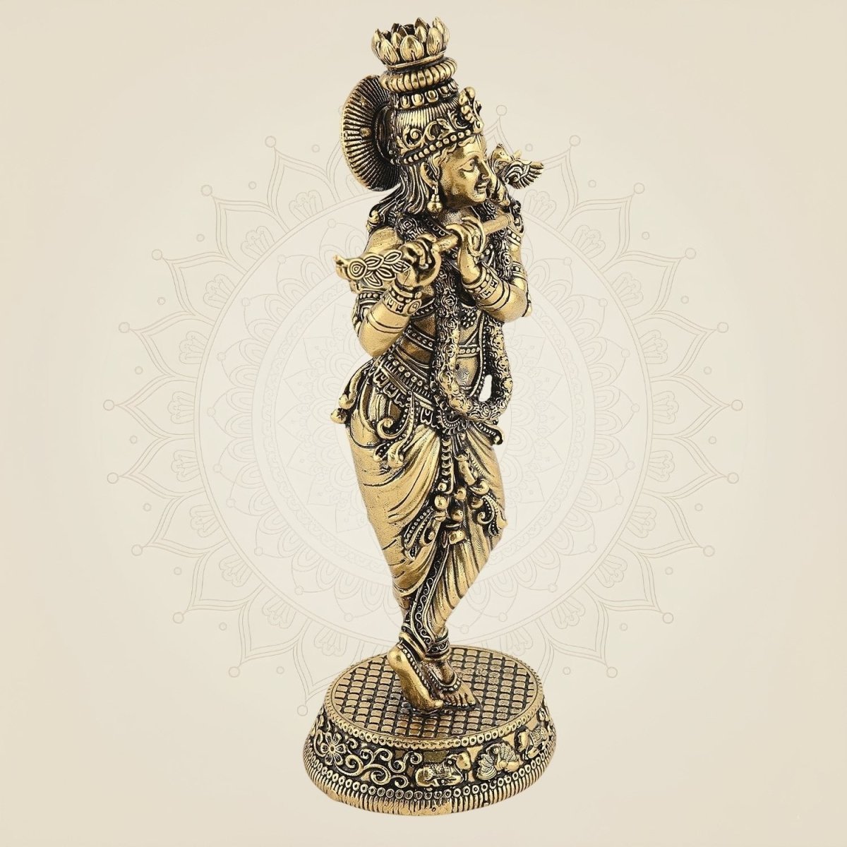 Brass Krishna Murti with Flute - Luxeartisanship