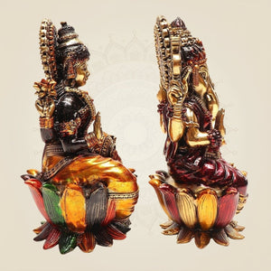 Pure Brass Lakshmi Ganesh Set 6" – Lightweight Handcrafted Idols on Lotus Base - Luxeartisanship