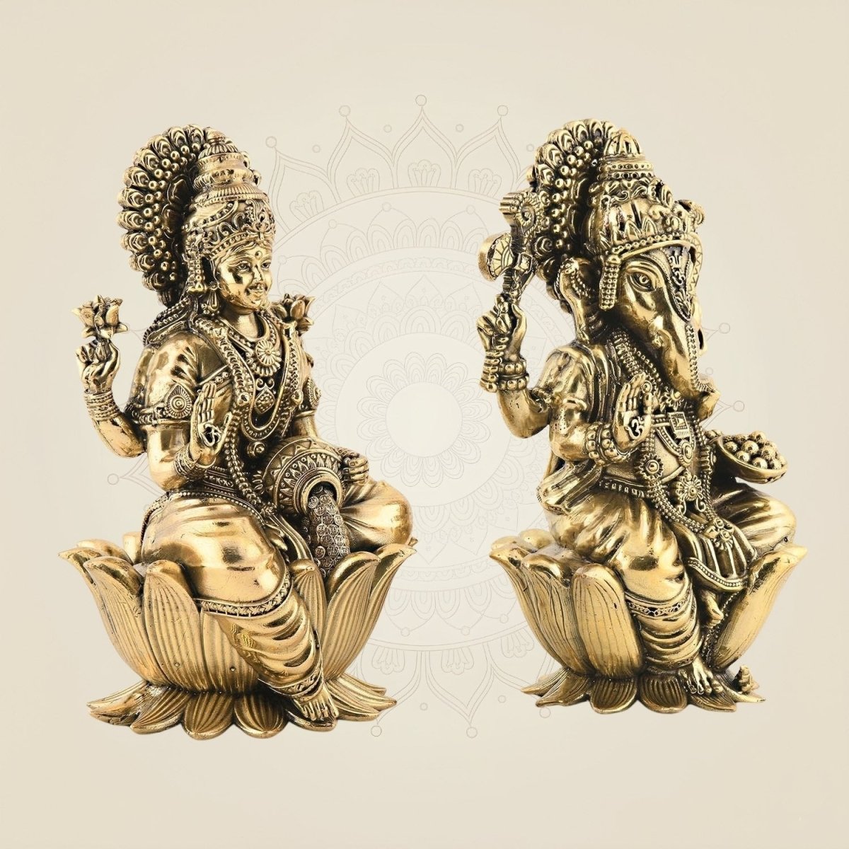 Pure Brass Lakshmi Ganesh Set 6" – Lightweight Handcrafted Idols on Lotus Base - Luxeartisanship