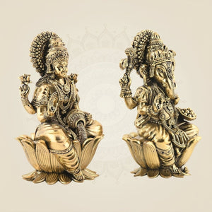 Pure Brass Lakshmi Ganesh Set 6" – Lightweight Handcrafted Idols on Lotus Base - Luxeartisanship