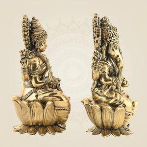 Pure Brass Lakshmi Ganesh Set 6" – Lightweight Handcrafted Idols on Lotus Base - Luxeartisanship