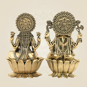 Pure Brass Lakshmi Ganesh Set 6" – Lightweight Handcrafted Idols on Lotus Base - Luxeartisanship