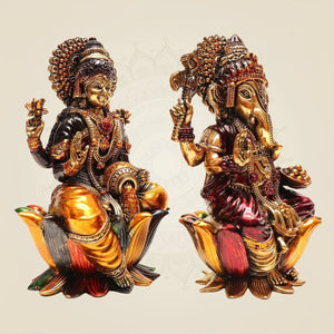 Pure Brass Lakshmi Ganesh Set 6" – Lightweight Handcrafted Idols on Lotus Base - Luxeartisanship