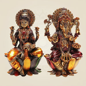 Pure Brass Lakshmi Ganesh Set 6" – Lightweight Handcrafted Idols on Lotus Base - Luxeartisanship