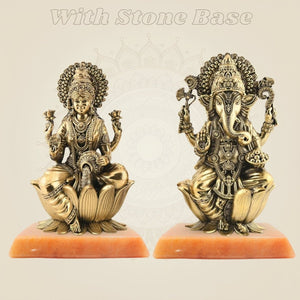 Pure Brass Lakshmi Ganesh Set 6" – Lightweight Handcrafted Idols on Lotus Base - Luxeartisanship