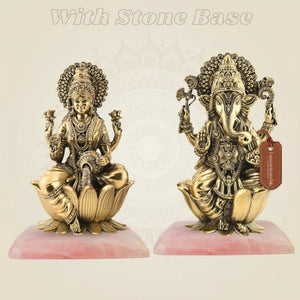 Pure Brass Lakshmi Ganesh Set 6" – Lightweight Handcrafted Idols on Lotus Base - Luxeartisanship