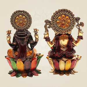 Pure Brass Lakshmi Ganesh Set 6" – Lightweight Handcrafted Idols on Lotus Base - Luxeartisanship
