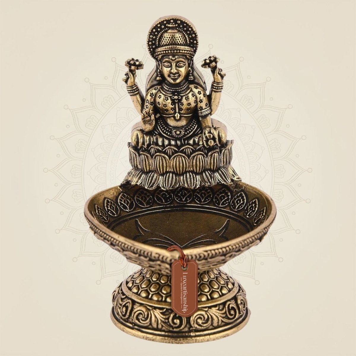 Pure Brass Laxmi Diya 3.5" Inch – Handcrafted Lightweight Spiritual Oil Lamp for Temple - Luxeartisanship