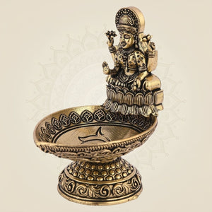 Pure Brass Laxmi Diya 3.5" Inch – Handcrafted Lightweight Spiritual Oil Lamp for Temple - Luxeartisanship