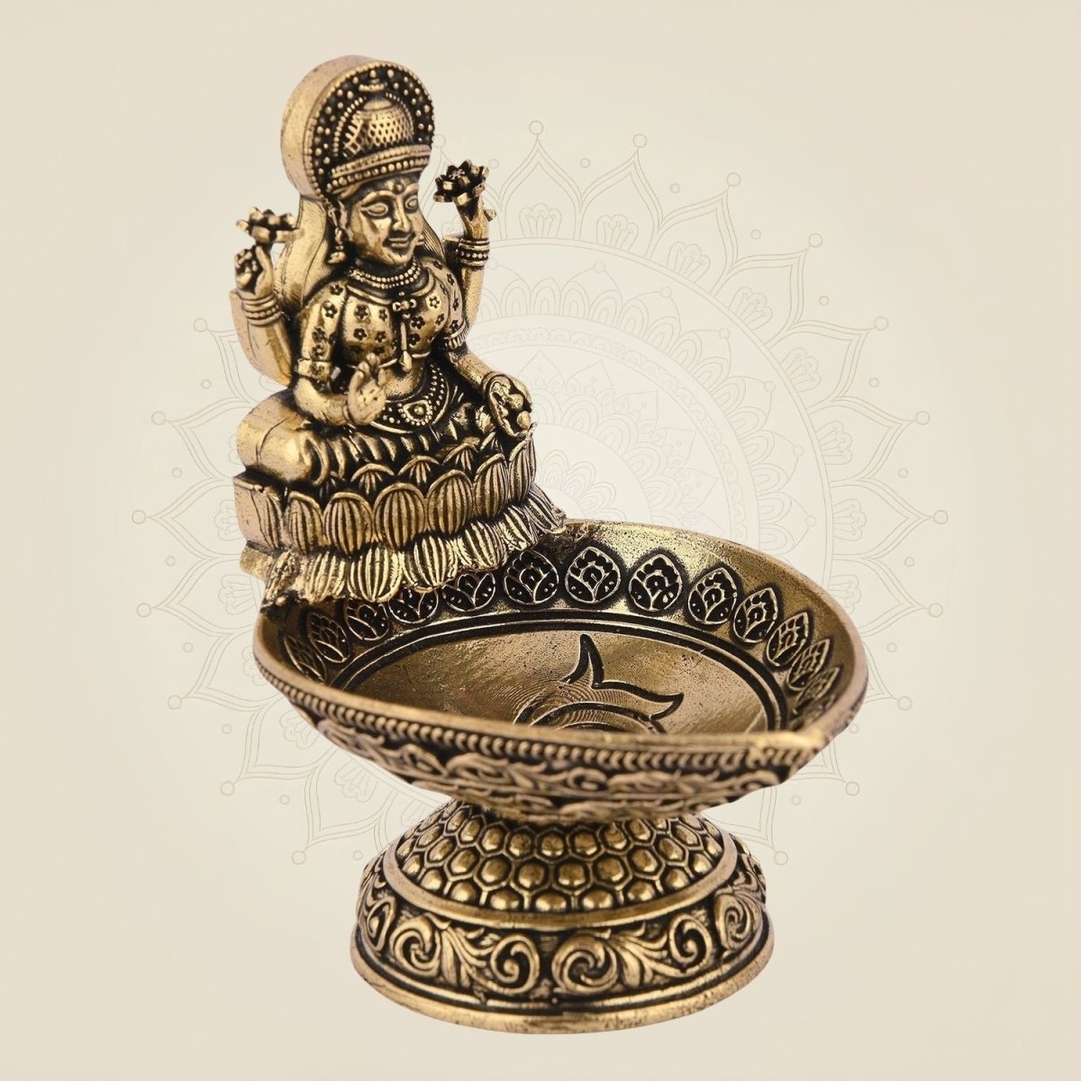 Pure Brass Laxmi Diya 3.5" Inch – Handcrafted Lightweight Spiritual Oil Lamp for Temple - Luxeartisanship